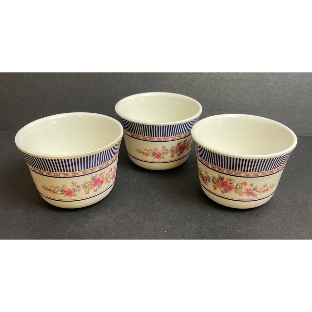 Set of 3 Tar-Hong Thunder Group Melamine Ware Tea Cups No. 9152 Floral Stripe